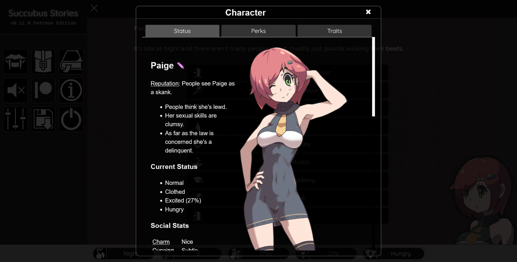 The character's status is always changing