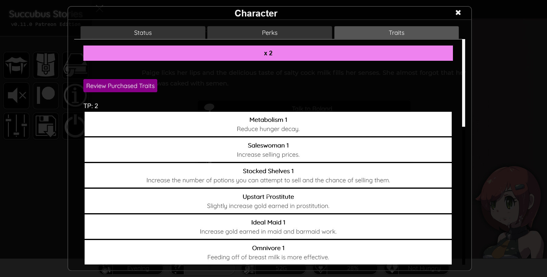 Purchase traits to customize your character